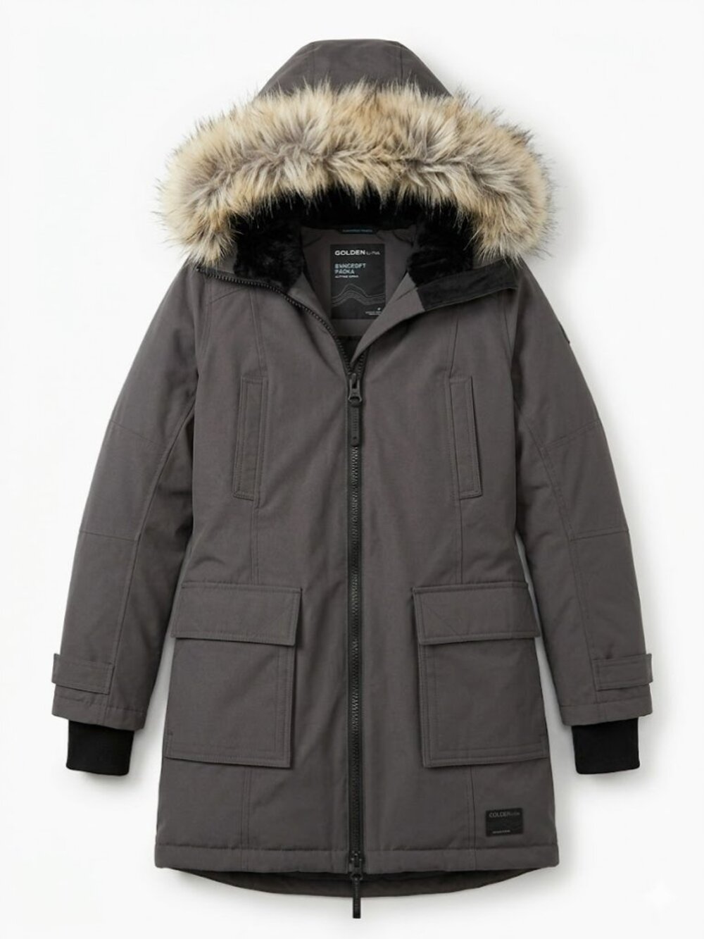 Aritzia TNA Golden Bancroft Altitude Down Parka Medium Charcoal Fur Hood